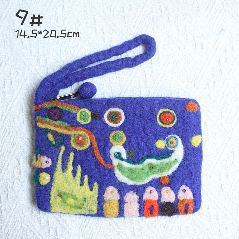 Wool Felt Coin Purse For Women Colorful Flower Cute Wallet