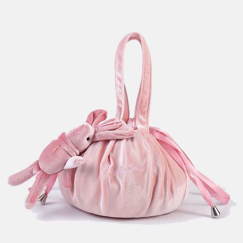 Cute Bunny Ear Drawstring Makeup Bag Embroidery Velvet Storage Bag