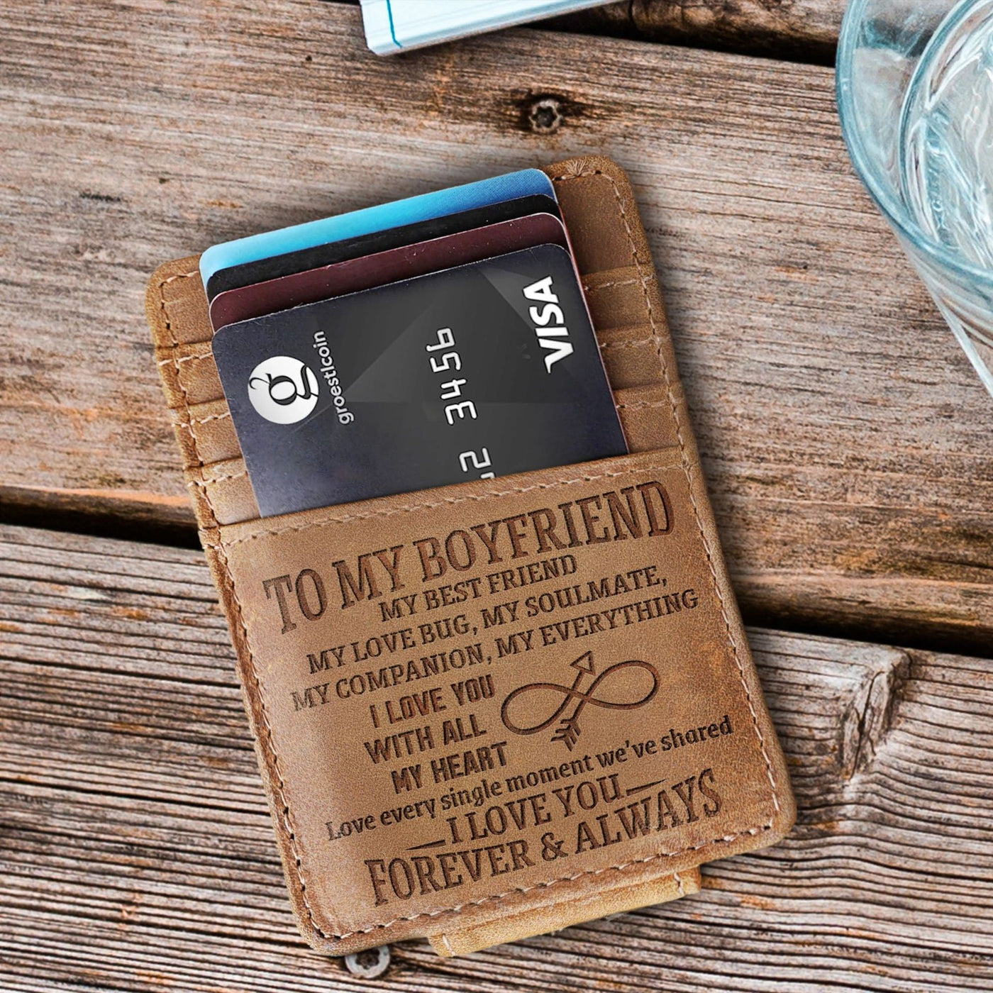 Words Engraved Small Wallet For Men Gift Thin Card Holder