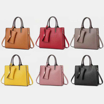 Women Woven Tote Casual Handbag Top Handle Satchel with Small Wallet