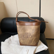 Vintage Bucket Bag For Women Vegan Leather Underarm Tote