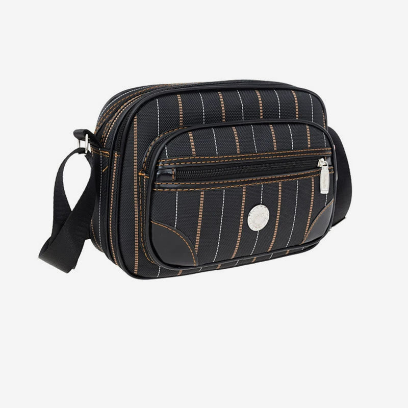 Triple Compartment Crossbody Bag Women Men Stripe Oxford Shoulder Bag