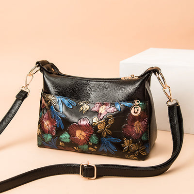 Floral Emblossing Crossbody Bag For Women Classic Leather Purse