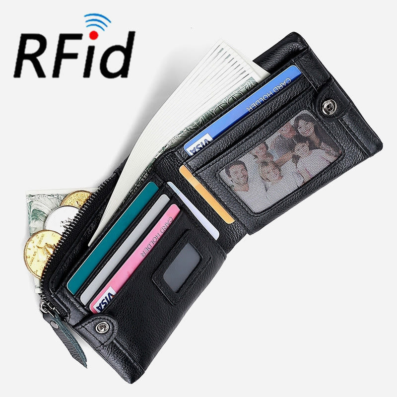 Wallet For Men Genuine Leather RFID Antimagnetic Change Coin Clip