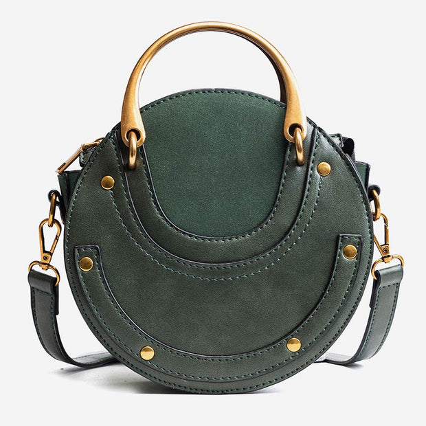 Large Capacity Round Shape Elegant Top-Handle Bag With Metallic Handle