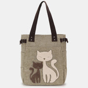 Large Capacity Cat Printing Canvas Shoulder Bag