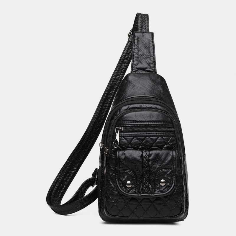 Retro Sling Backpack for Women Multi-Pocket PU Leather Crossbody Chest Bag