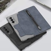 Leather Wallet Case For Galaxy Z Fold 3/4 With Removable S Pen Holder Kickstand