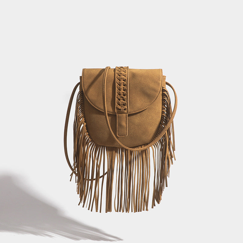 Suede Leather Crossbody Bag Darkgoldenrod Tassel Purse For Women