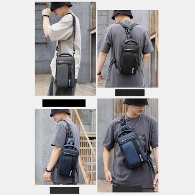 4 Way-use Lightweight Multi-Pocket Classic Sling Bag With USB Charging Port