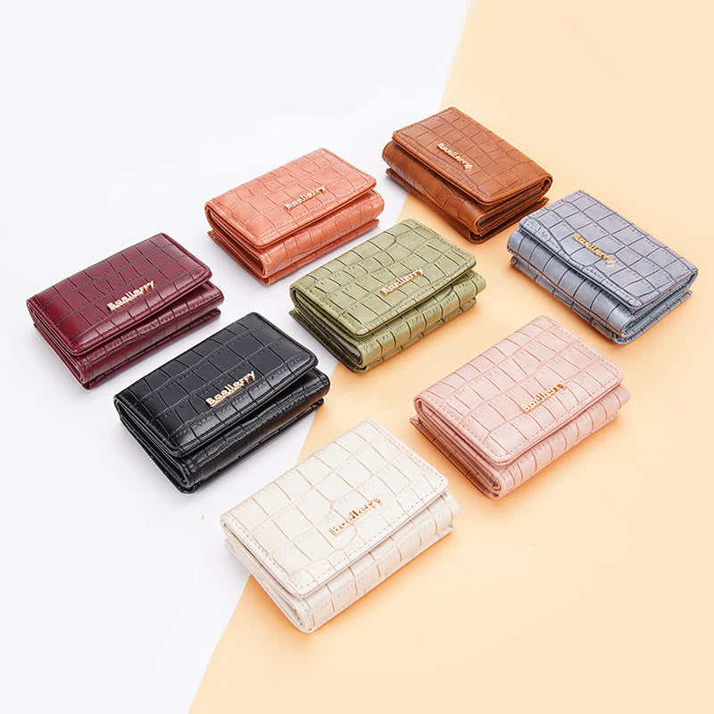 Triple Fold Wallet For Women Buckle Leather Portable Small Purse