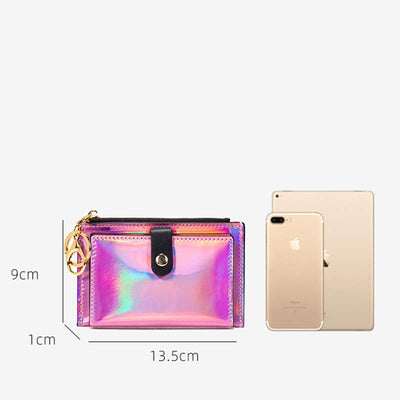 Iridescent Laser Minimalist Card Holder Coin Pouch Wallet for Women Girls