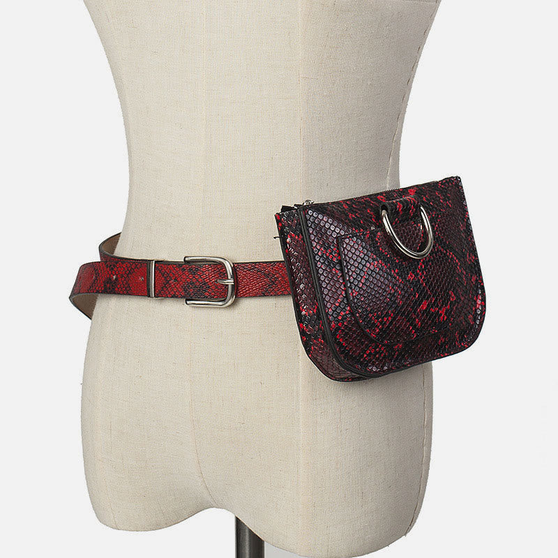 Mini Waist Bag For Women Snakeskin Grain Leather Belt Bag