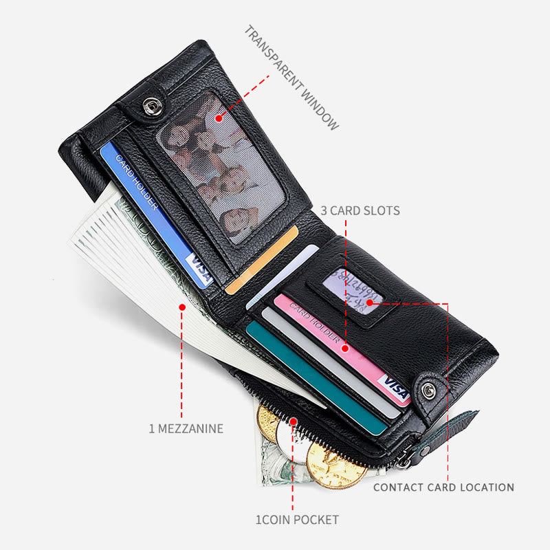 Wallet For Men Genuine Leather RFID Antimagnetic Change Coin Clip