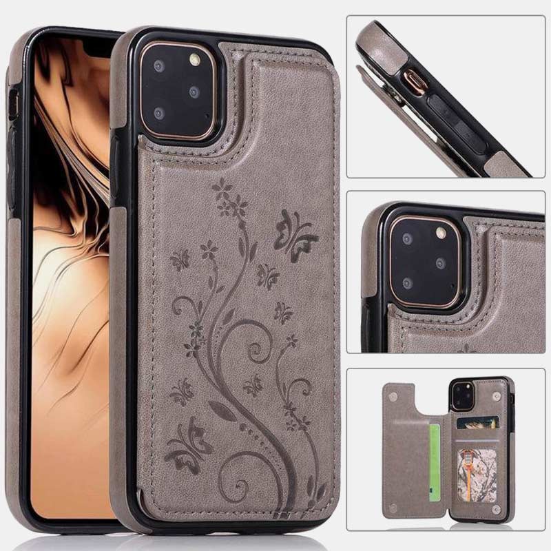 Phone Case Kickstand for iPhone with Card Holder Double Magnetic Clasp