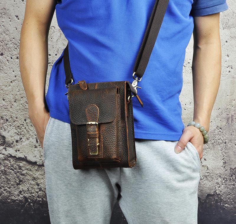 Genuine Leather Multifunction Waist Bag Crossbody Bag with Belt Loop