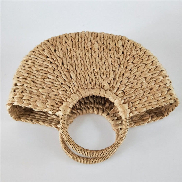 Half Round Straw Bag Elegant Rattan Bucket Handbag For Women