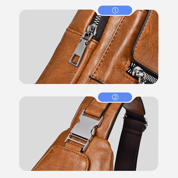 Minimalist Solid Color Leather Sling Bag For Men Women