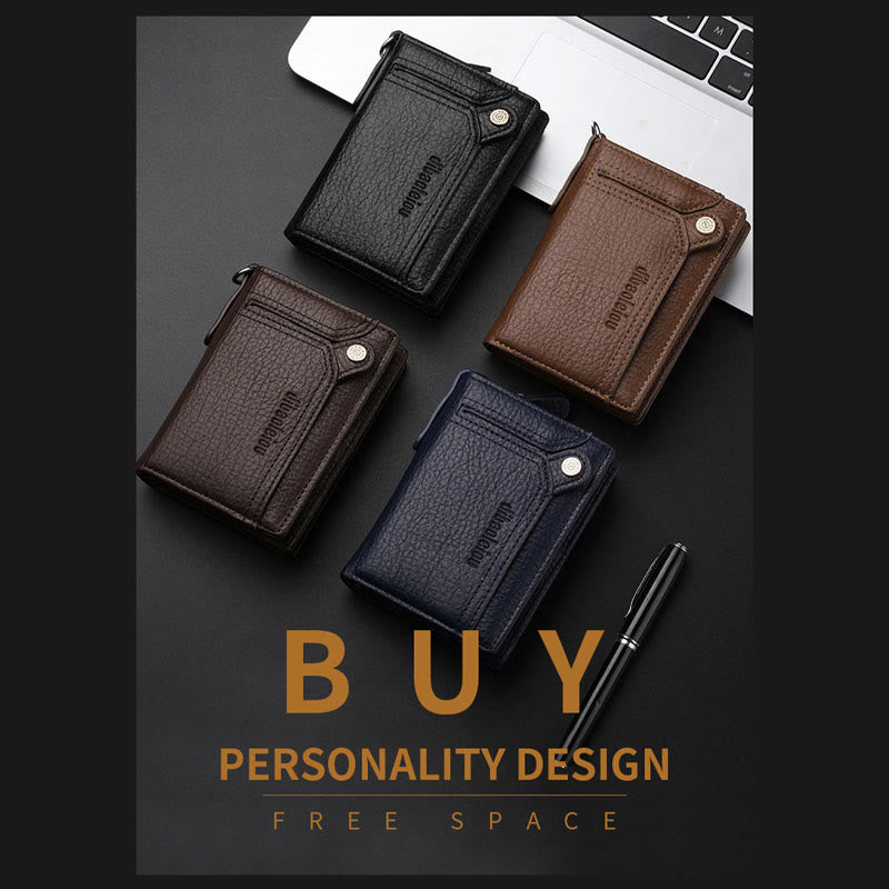 Antitheft Chain Wallet For Men Retro Leather Money Clip