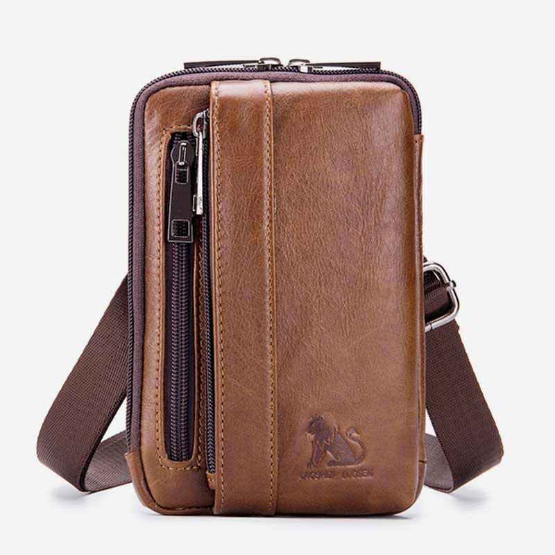 2-Way Use Genuine Leather Belt Loop Holster Mini Crossbody Bag