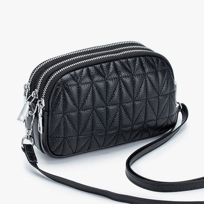 Triple Compartment Lady Bag Diamond Check Embroidered Elegant Crossbody Bag