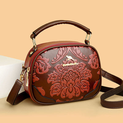 Floral Embossing Handbag For Women Double Compartment Crossbody Bag