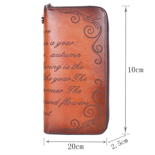 Wallet for Women Vintage Genuine Leather Printing Daily Shopping Handbag