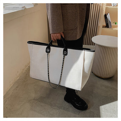 Crossbody Canvas Tote For Women Chain Strap Bucket Bag