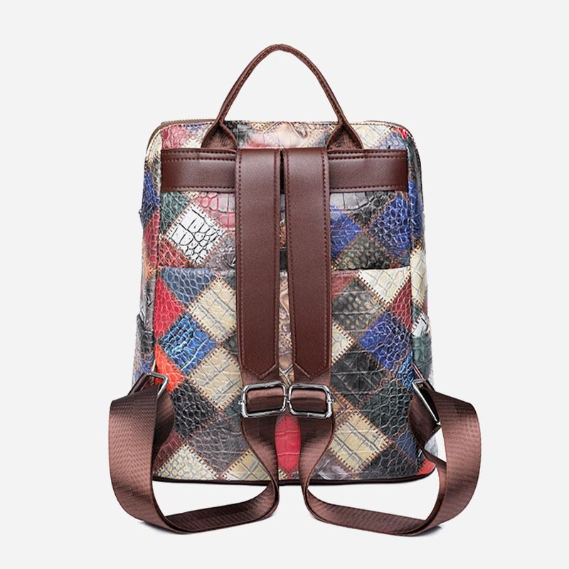 Backpack for Women Color Mosaic Simple Lattice Pattern Journey Bag