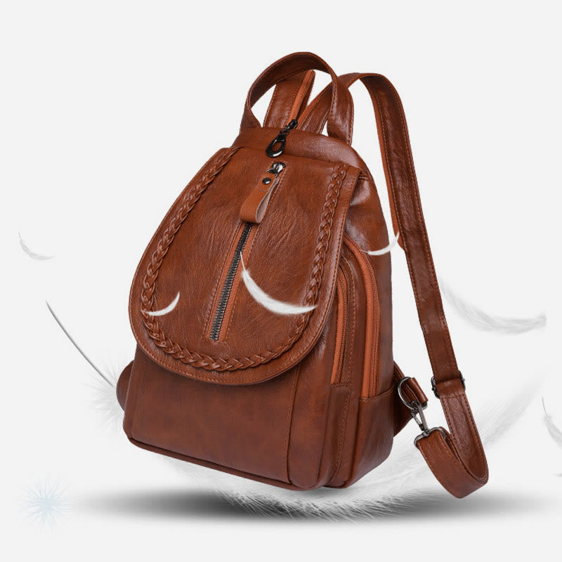 Twist Clamshell Leather Backpack Convetible Sling Bag For Women