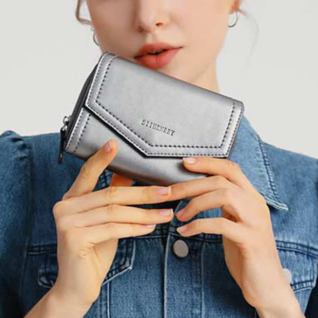 Women Short Bifold Wallet Faux Leather Purse RFID Blocking Card Holder