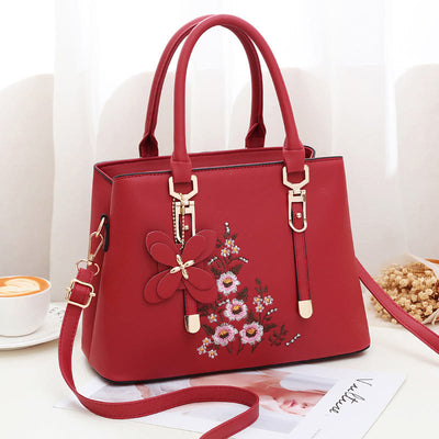 Floral Vegan Leather Purse For Outing Elegant Women Crossbody Handbag