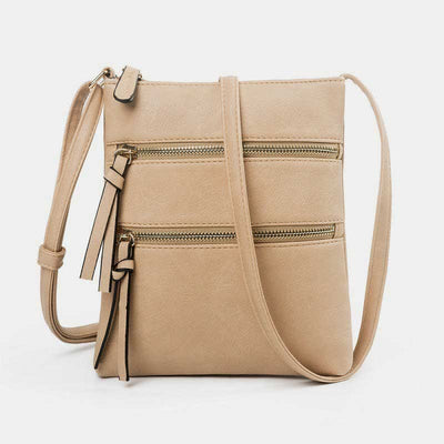 Multifunction Triple Zip Crossbody Bag Trendy Design Leather Shoulder Bag