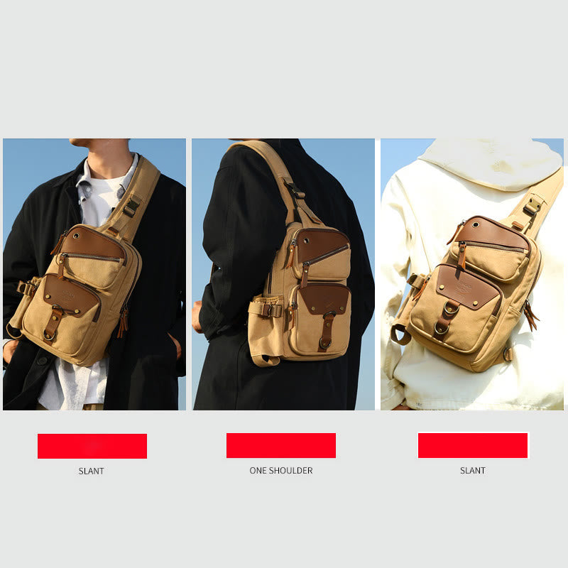 Sling Bag For Men Retro Design Lightweight Canvas Crossbody Chest Bag