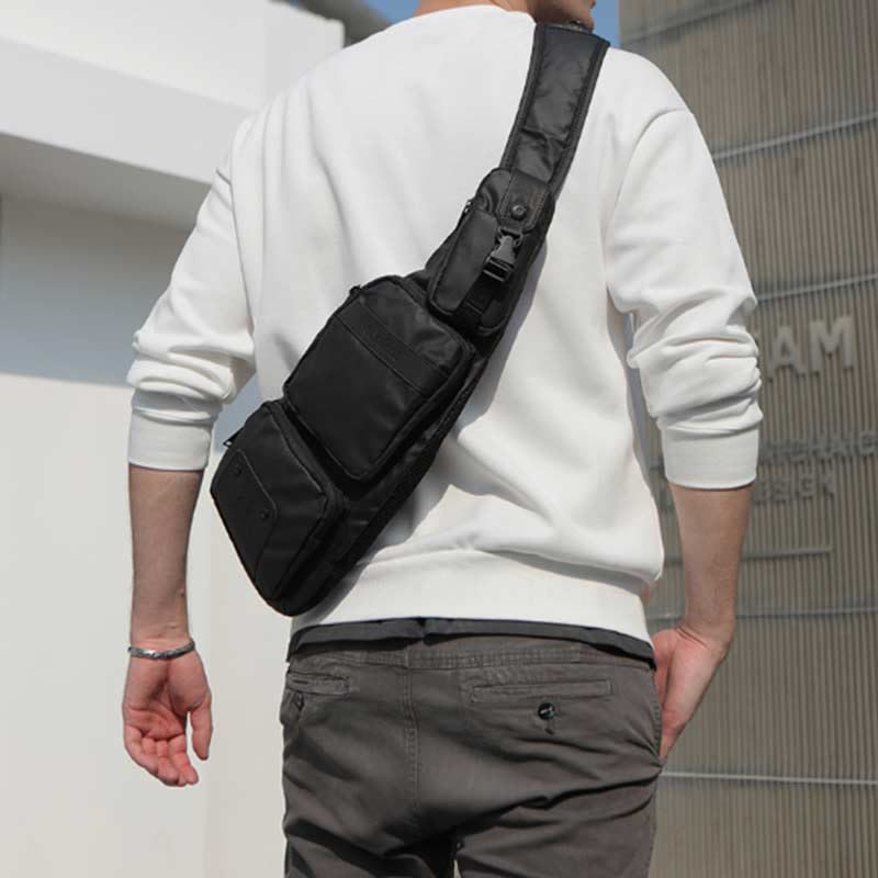 Sling Bag for Men Black Large Capacity Minimalist Oxford Crossbody Backpack