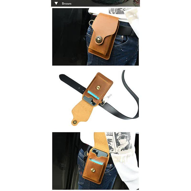 Genuine Leather Phone Holster for Men EDC Phone Belt Pack Bag