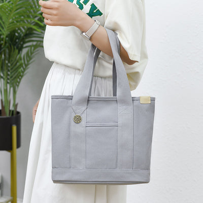 Large Underarm Tote For Women Durable Canvas Handbag With Zipper