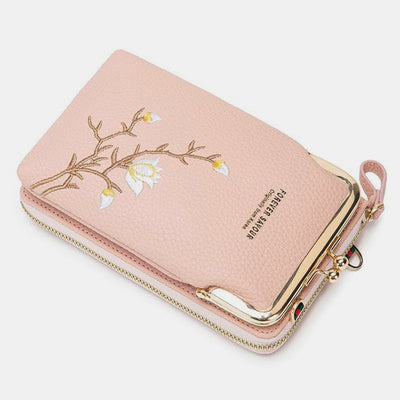 Multi-Slot Elegant Floral Embroidery Crossbody Phone Bag