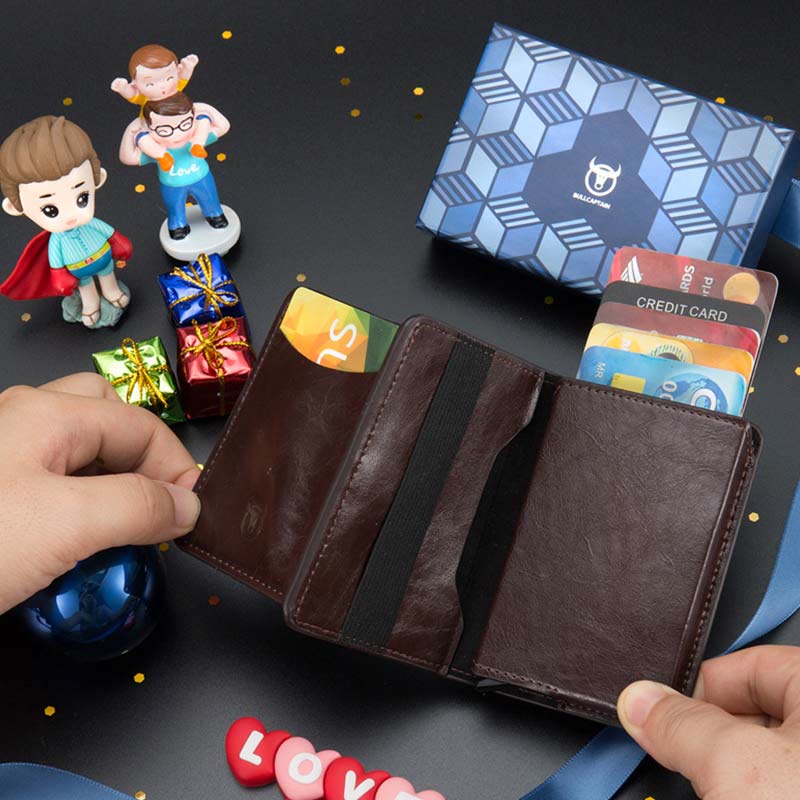 Wallet for Men Minimalist Telescopic PU Leather Card Holder Purse