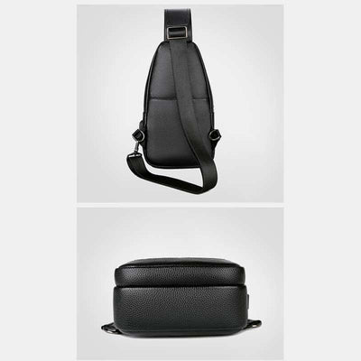 Multiple Pockets Leather Sling Chest Bag for Men with USB Charging Port