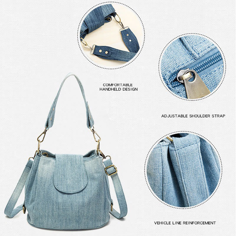 Denim Underarm Bucket Bag For Women Large Top Handle Bag