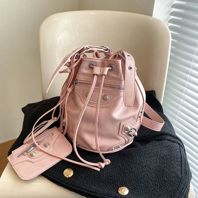 Shoulder Bag for Women Stylish Pleated PU Leather Drawstring Crossbody Bag