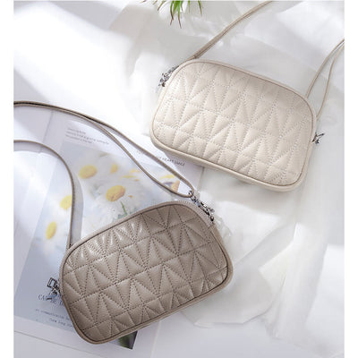 Triple Compartment Lady Bag Diamond Check Embroidered Elegant Crossbody Bag