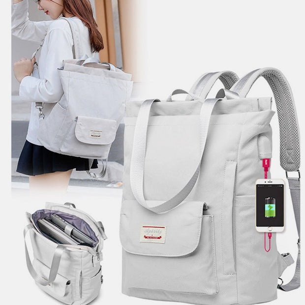 Converible Tote Backpack Laptop Bag College School Bookbag with USB Charging Port