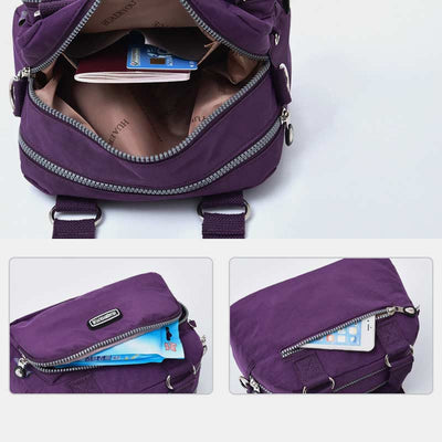 Handbag for Women Purple Nylon Lightweight Shopping Zipper Crossbody Bag