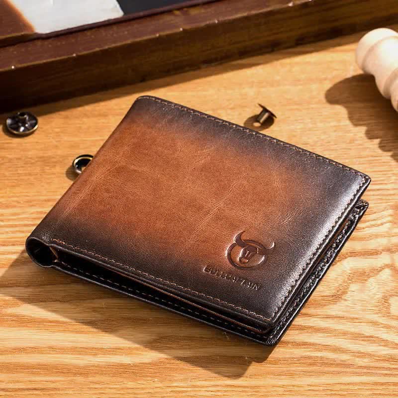 Genuine Leather RFID Multi-Slot Gradient Short Wallet