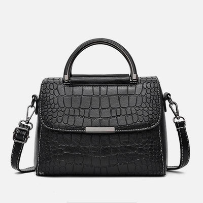 Crocodile Print Vegan Leather Purse For Women Classic Solid Handbag