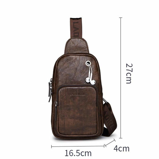 Men's Leather Sling Bag Chest Bag One Shoulder Backpack Crossbody Bag