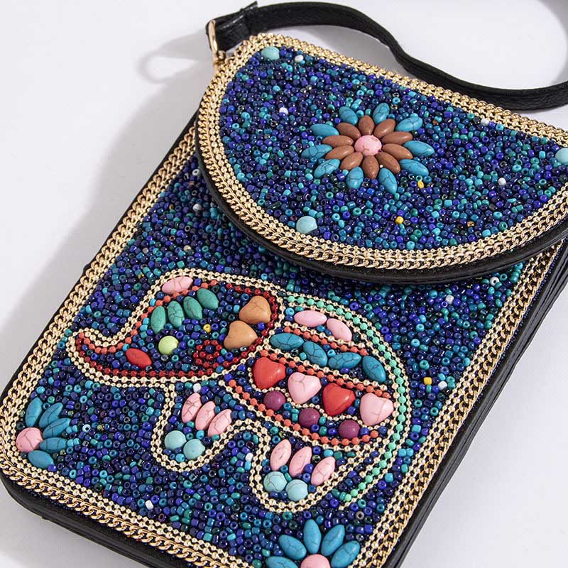 Bohemian Phone Bag Women Shell Flowers Pattern Magnetic Crossbody Bag