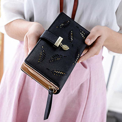 Large Leather Wallet for Women Hollow Out Long Ladies Clutch